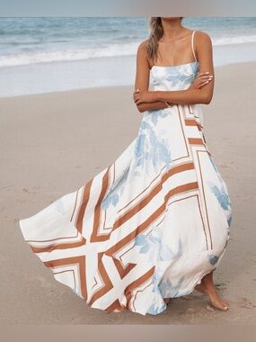 M - Elanor Maxi Dress - Pale Blue Print